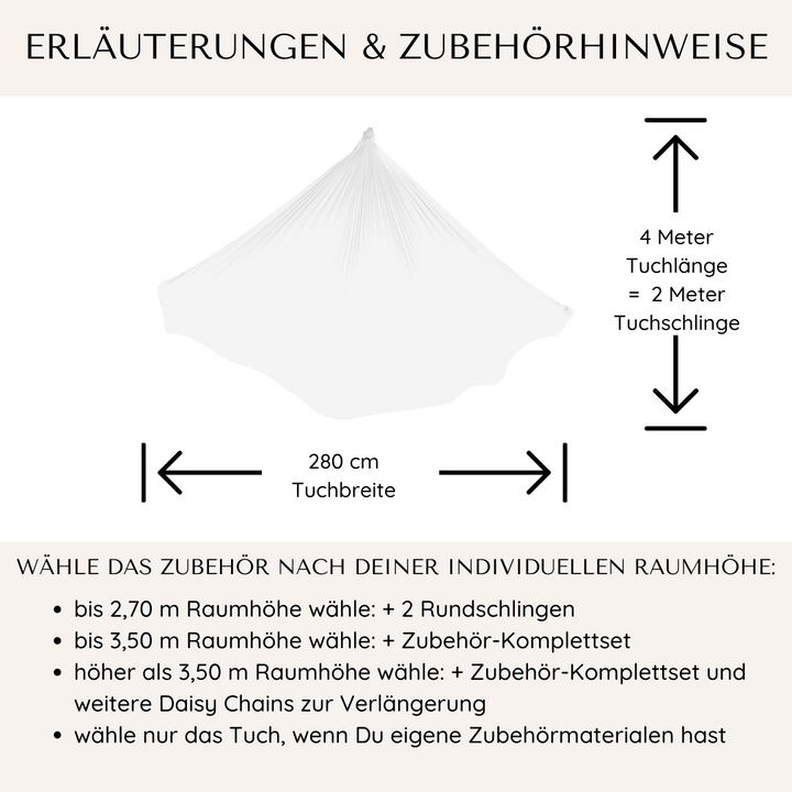 Aerial Yoga Tuch, Yoga-Hängematte, Weiß, inkl. Aufhängung & Anleitung, Original, SGS getestet