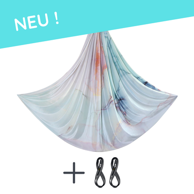 Aerial Yoga Tuch bunt marmoriert mit Bindeschlingen