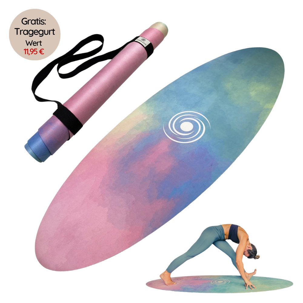Ovale Yogamatte Rainbow von Yogalaxy mit gratis Tragegurt
