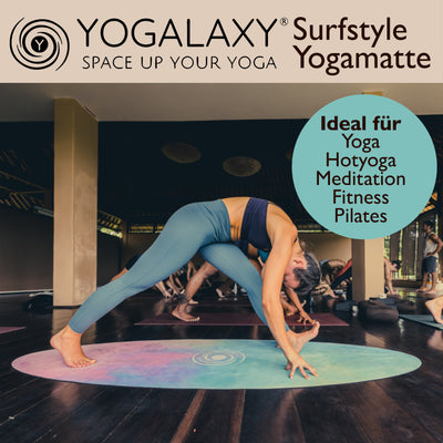 Ovale Yogalaxy Yogamatte im Surfbrettstyle ist für alle Yogaarten geeignet