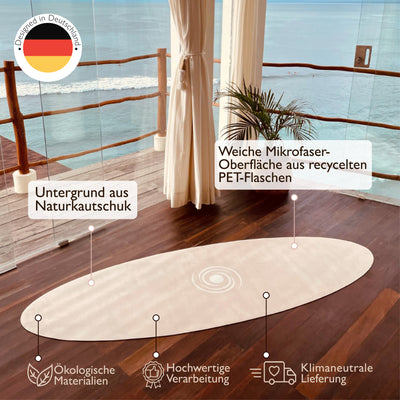 Ovale Yogamatte in Beige von Yogalaxy mit Erläuterungen