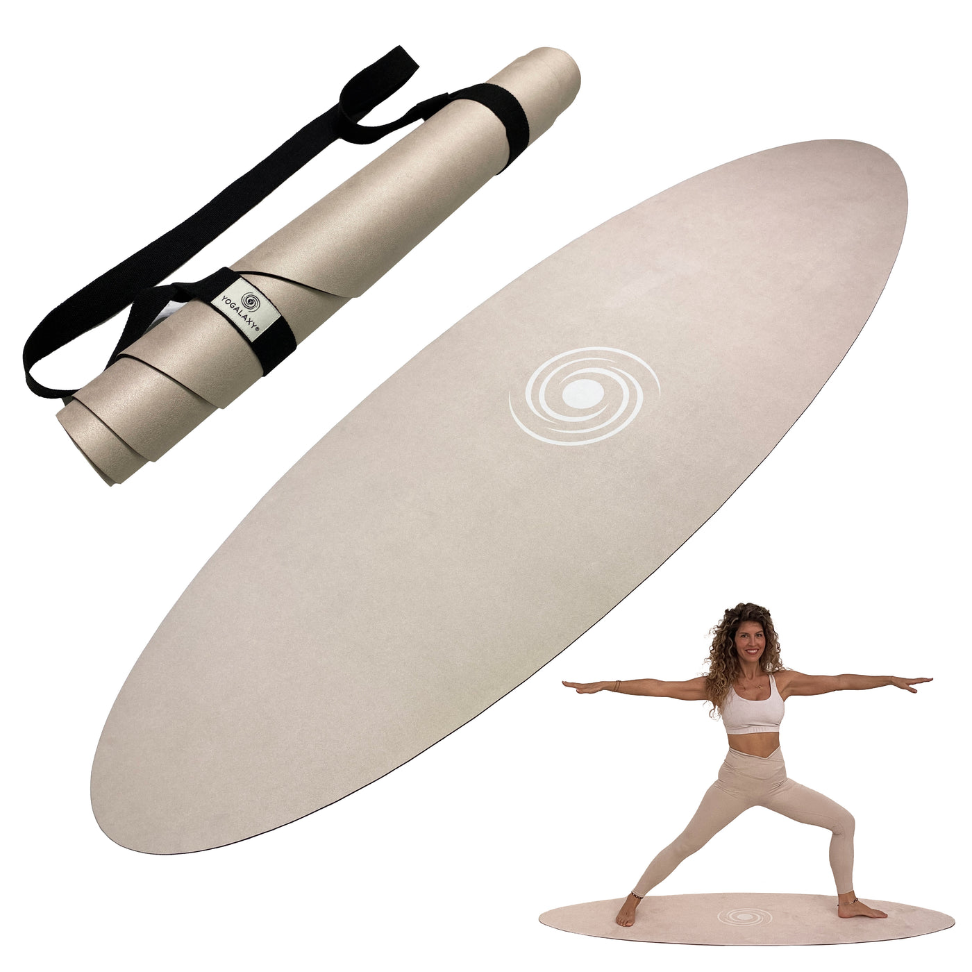 Ovale Yogamatte in Beige von Yogalaxy - mit Tragegurt