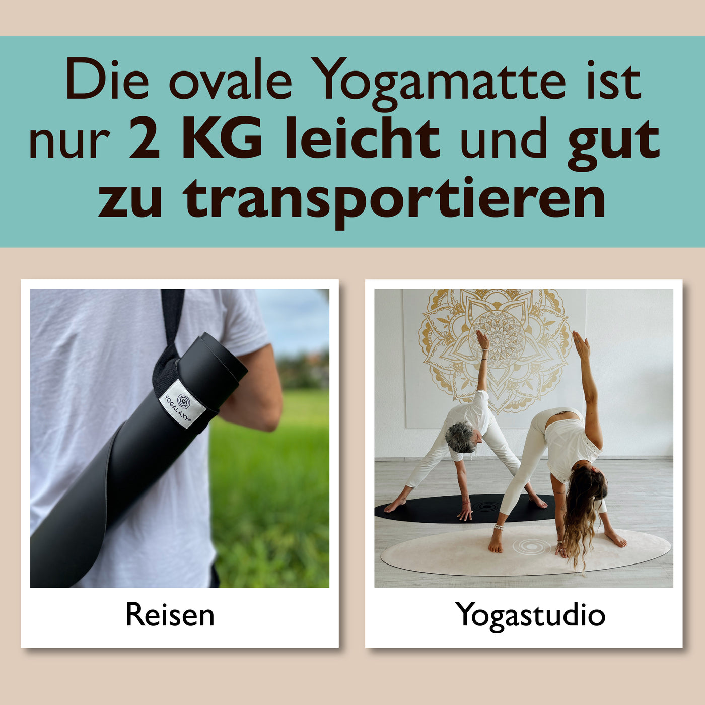 Ovale Yogamatte ist leicht zu transportieren