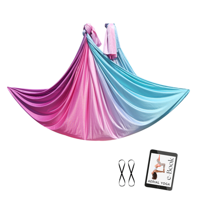 Aerial Yoga Tuch mit Farbverlauf Rainbow von Yogalaxy mit Rundschlingen