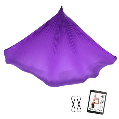 Aerial Yoga Tuch in Lila von Yogalaxy mit Bindeschlingen